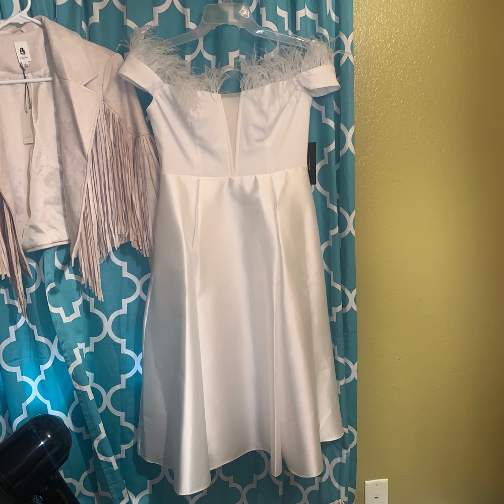 Custom bridal shower dress with ostrich feathers